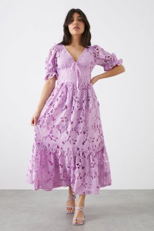 Платье миди премиум-класса с ажурной вышивкой , фиолетовый Dorothy Perkins