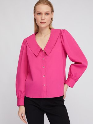 Блузка-рубашка с акцентным воротником и объёмными рукавами zolla. Цвет: фуксия