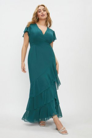 Многоуровневое платье макси больших размеров с рюшами и подолом , зеленый Coast
