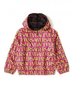 Детское пальто унисекс с логотипом цвета фуксии желтого Versace