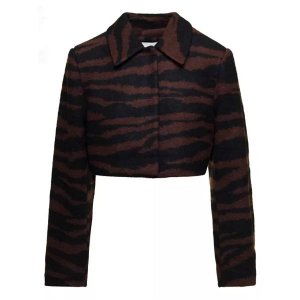 Куртка cropped jacket with zebra motif in wool Ganni, коричневый GANNI