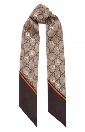 Шелковый шарф-бандо Gucci. Цвет: коричневый