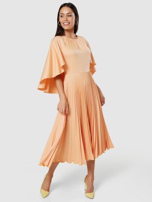 Платье миди со складками и рукавами-накидкой , оранжевый Closet London