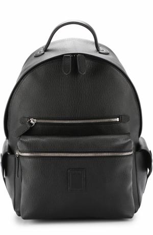 Кожаный рюкзак с внешними карманами на молнии Bertoni. Цвет: черный