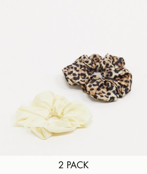 Атласные резинки для волос белого цвета и с леопардовым принтом -Мульти Monki