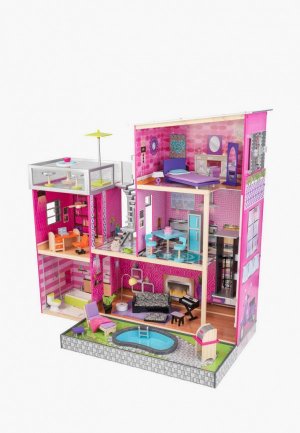 Дом для куклы KidKraft Глянец, с мебелью 35 предметов в наборе и бассейном, кукол 30 см. Цвет: разноцветный