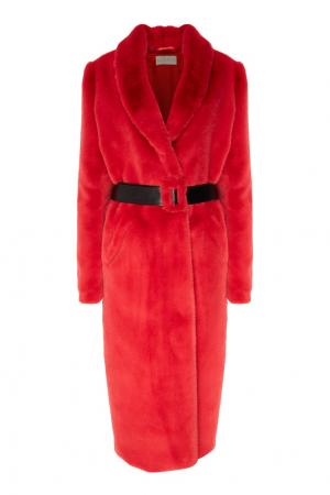 Красное пальто из искусственного меха Kuraga. Цвет: красный