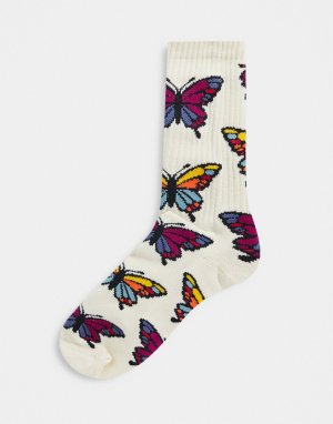 Кремовые носки с бабочками -Кремовый HUF
