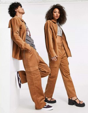 Коричневые брюки-карго прямого кроя унисекс Reclaimed Vintage. Цвет: коричневый