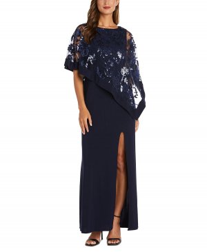 Женское платье-пончо из кружева и пайеток с цветочным принтом , темно-синий R & M Richards