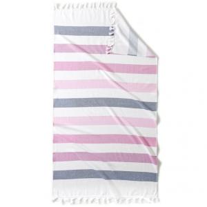 Полотенце пляжное Fouta Jolly, с махровой подкладкой, 330г/м² La Redoute Interieurs. Цвет: белый/ розовый/ синий,белый/бирюзовый