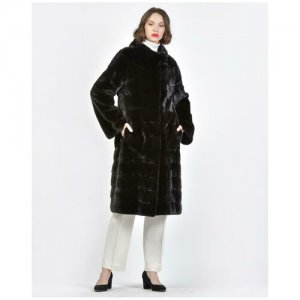 Пальто , норка, силуэт прямой, пояс/ремень, размер 42, черный Mala Mati. Цвет: черный