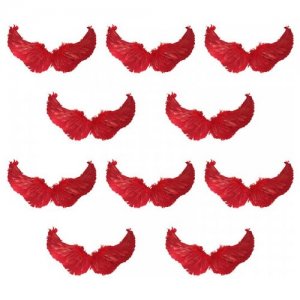 Крылья ангела красные перьевые карнавальные большие 60х35см, на Хэллоуин и Новый год (10 пар в наборе) Happy Pirate