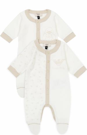 Комплект из двух хлопковых пижам с принтом Armani Junior. Цвет: бежевый