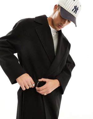 Черное объемное шерстяное пальто ASOS. Цвет: черный