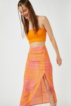 Женская юбка-миди с рюшами , оранжевый Koton