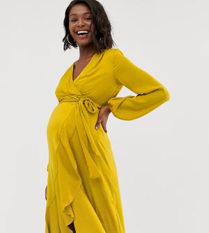Платье миди с запахом -Желтый Flounce London Maternity