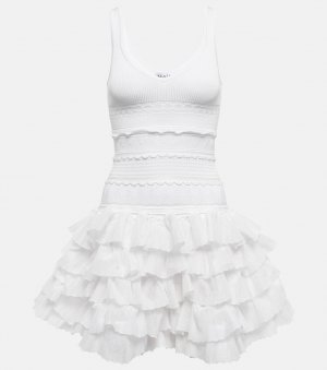 Трикотажное мини-платье с оборками ALAÏA, белый Alaïa