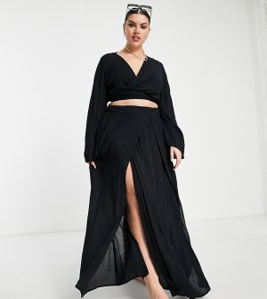 Пляжная юбка-парео с двумя разрезами от комплекта ASOS DESIGN Curve-Черный цвет Curve