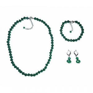 Комплект бижутерии украшений вечерний женский из зелёного хрусталя: браслет, колье, серьги, зелeный OSA. Цвет: зеленый
