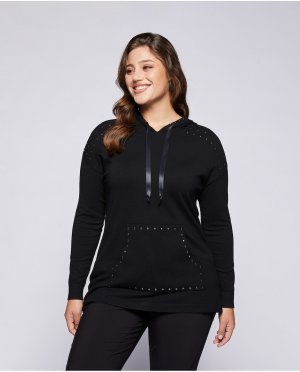 Женский свитер с капюшоном и заклепками , черный Fiorella Rubino. Цвет: черный