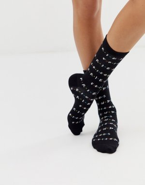 Черные носки с дизайном \friends\ -Мульти New Look