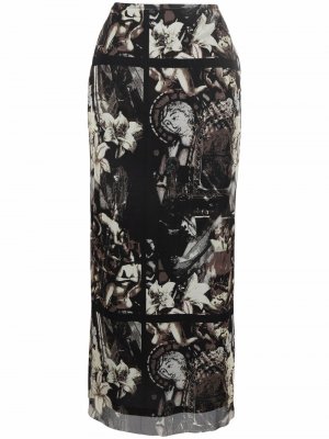 Юбка миди 2000-х годов с цветочным принтом Jean Paul Gaultier Pre-Owned. Цвет: черный