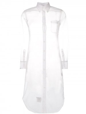 Полупрозрачное платье-рубашка длины миди Thom Browne. Цвет: белый