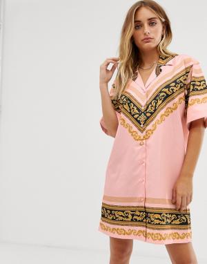 Платье-рубашка в стиле oversize и принтом барокко -Розовый Criminal Damage