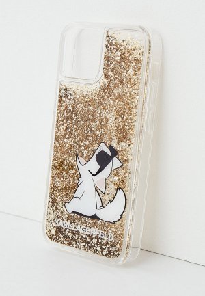 Чехол для iPhone Karl Lagerfeld 13 mini, Liquid glitter Choupette Fun Gold. Цвет: золотой