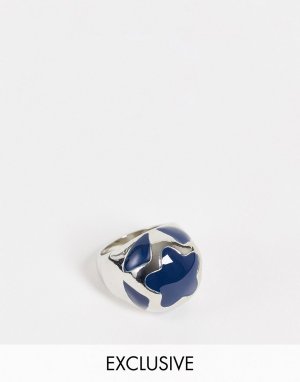 Массивное кольцо из шариков в стиле унисекс голубого и серебристого цвета с цветком по центру Inspired-Разноцветный Reclaimed Vintage