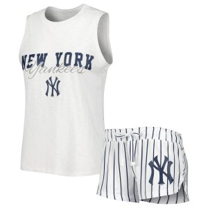Женский спортивный белый комплект из майки и шорт в тонкую полоску New York Yankees Reel для женщин Unbranded