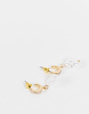 Золотистые серьги-кольца в стиле унисекс с кристаллами и цветами из искусственного перламутра Inspired-Золотистый Reclaimed Vintage