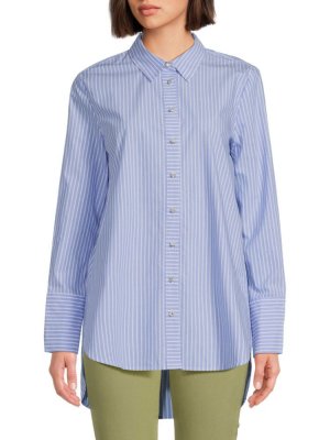 Рубашка-туника на пуговицах с высоким низким вырезом , цвет Blue Stripe Ellen Tracy
