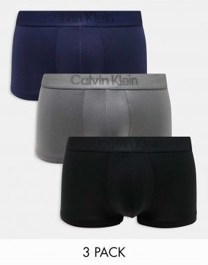 CK Black - три пары плавок с низкой посадкой темно-синего, темно-серого и черного цветов Calvin Klein