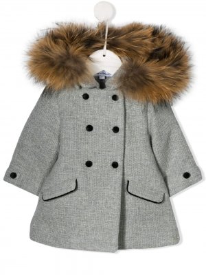 Фактурное пальто с капюшоном и искусственным мехом Tartine Et Chocolat. Цвет: серый