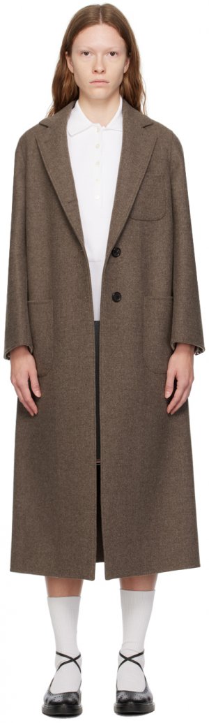 Коричневое удлиненное пальто Thom Browne