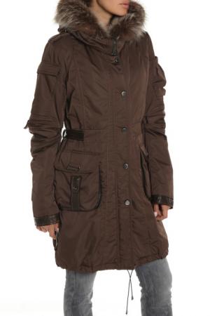 Полуприлегающее пальто с натуральным мехом Fontanelli. Цвет: коричневый