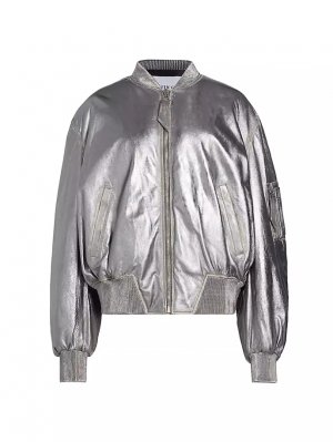 Утепленная кожаная куртка-бомбер с эффектом металлик , цвет silver The Attico