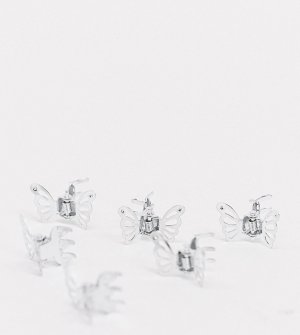Набор из 6 серебристых заколок-бабочек -Серебряный Glamorous