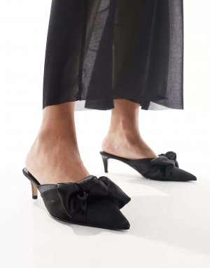Черные атласные туфли на каблуке с острым носком и бантом & Other Stories