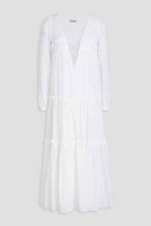 Платье миди Kalani из хлопка и смесового шелка с вуалью сборками NICHOLAS, белый Nicholas