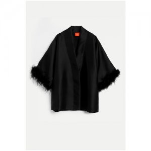 Блуза - кимоно с перьями (44-46, черный) SHI-SHI. Цвет: черный