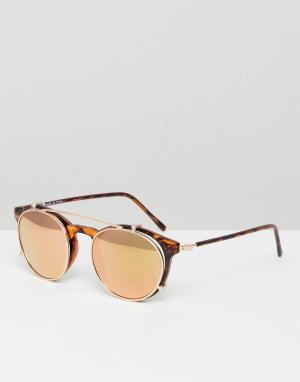 Круглые солнцезащитные очки с золотистыми стеклами River Island. Цвет: желтый