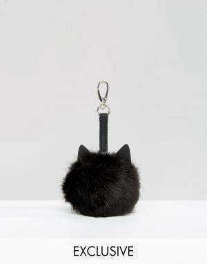 Подвеска для сумки с дизайном кошки и помпоном Skinnydip. Цвет: черный