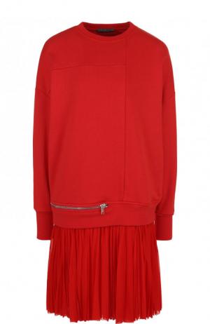 Хлопковое мини-платье с плиссированной юбкой Alexander McQueen. Цвет: красный