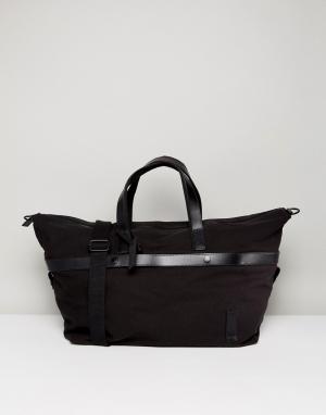 Парусиновая дорожная сумка с кожаной отделкой Kiomi. Цвет: черный