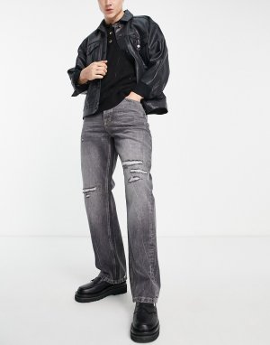 Черные выбеленные джинсы свободного кроя с рваной отделкой -Черный Topman