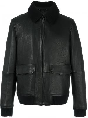 Кожаная куртка с воротником из искусственного меха Michael Kors. Цвет: чёрный