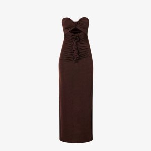 Платье макси из эластичной ткани с глубоким вырезом и цветочным декором , коричневый Amy Lynn